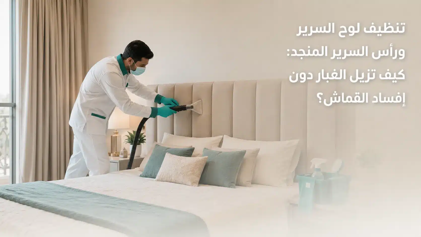 تنظيف رأس السرير المنجد من الغبار والبقع الخفيفة