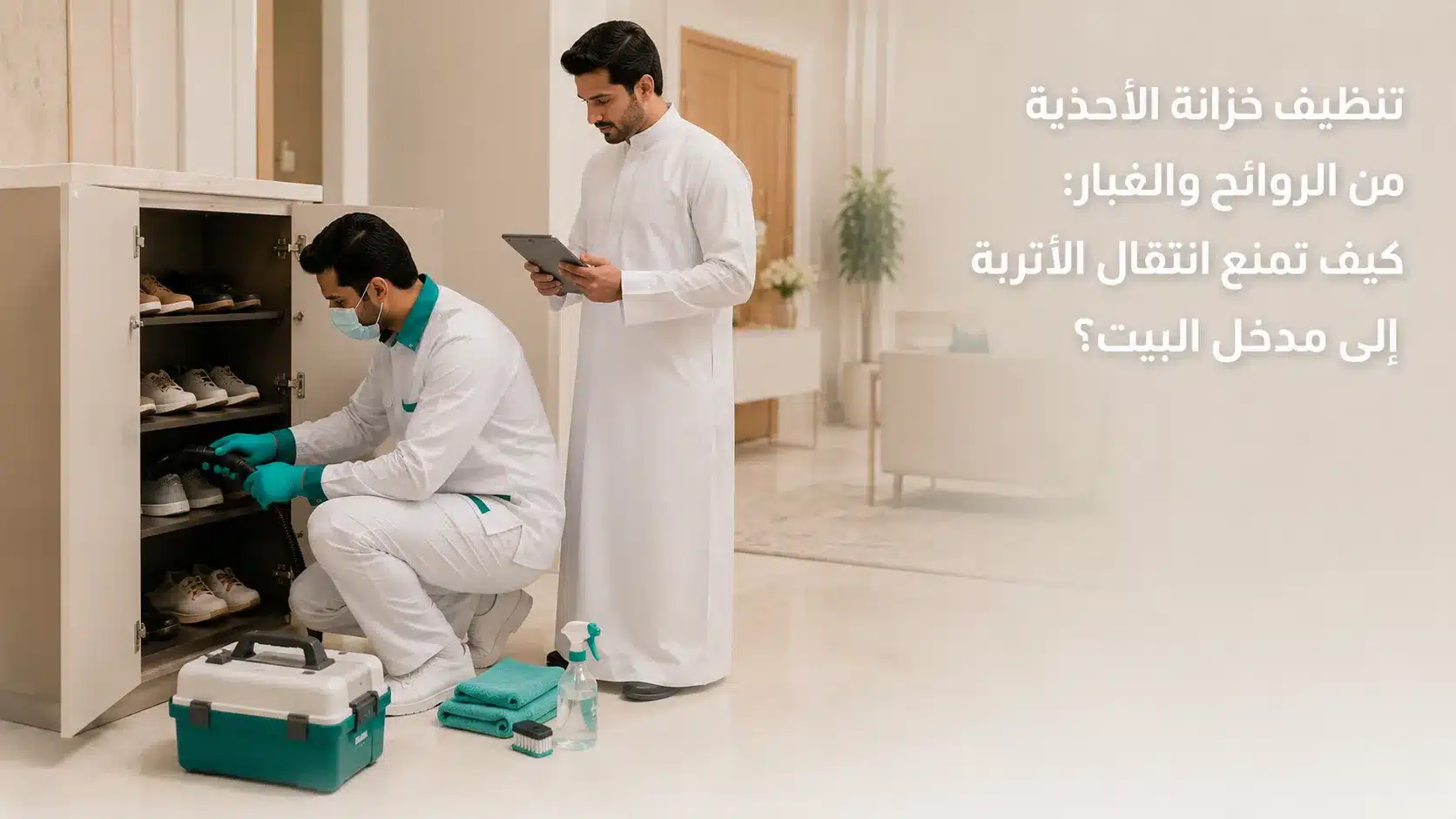 تنظيف خزانة الأحذية من الروائح والغبار عند مدخل البيت