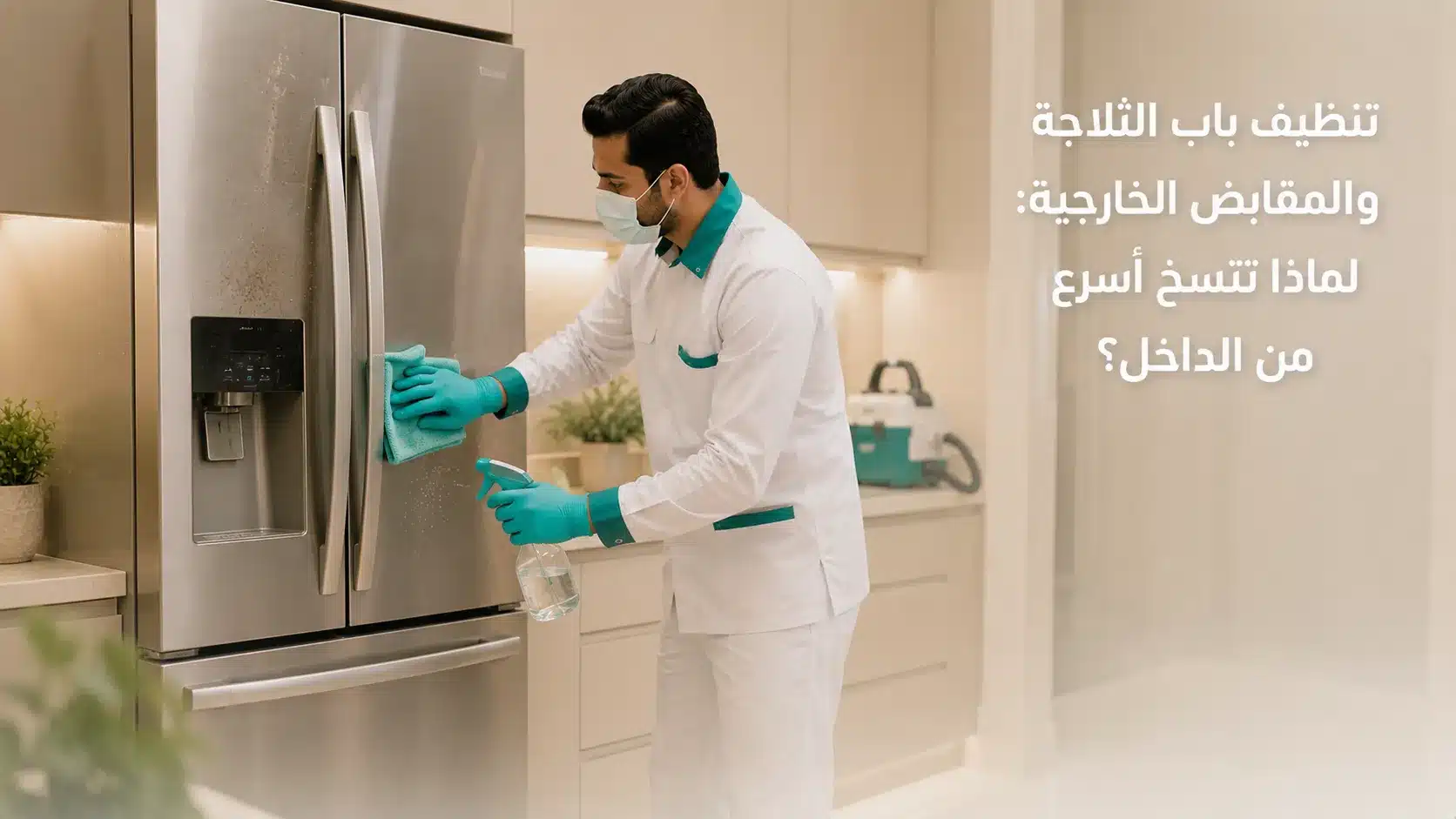 تنظيف باب الثلاجة والمقابض الخارجية من آثار اليد والدهون