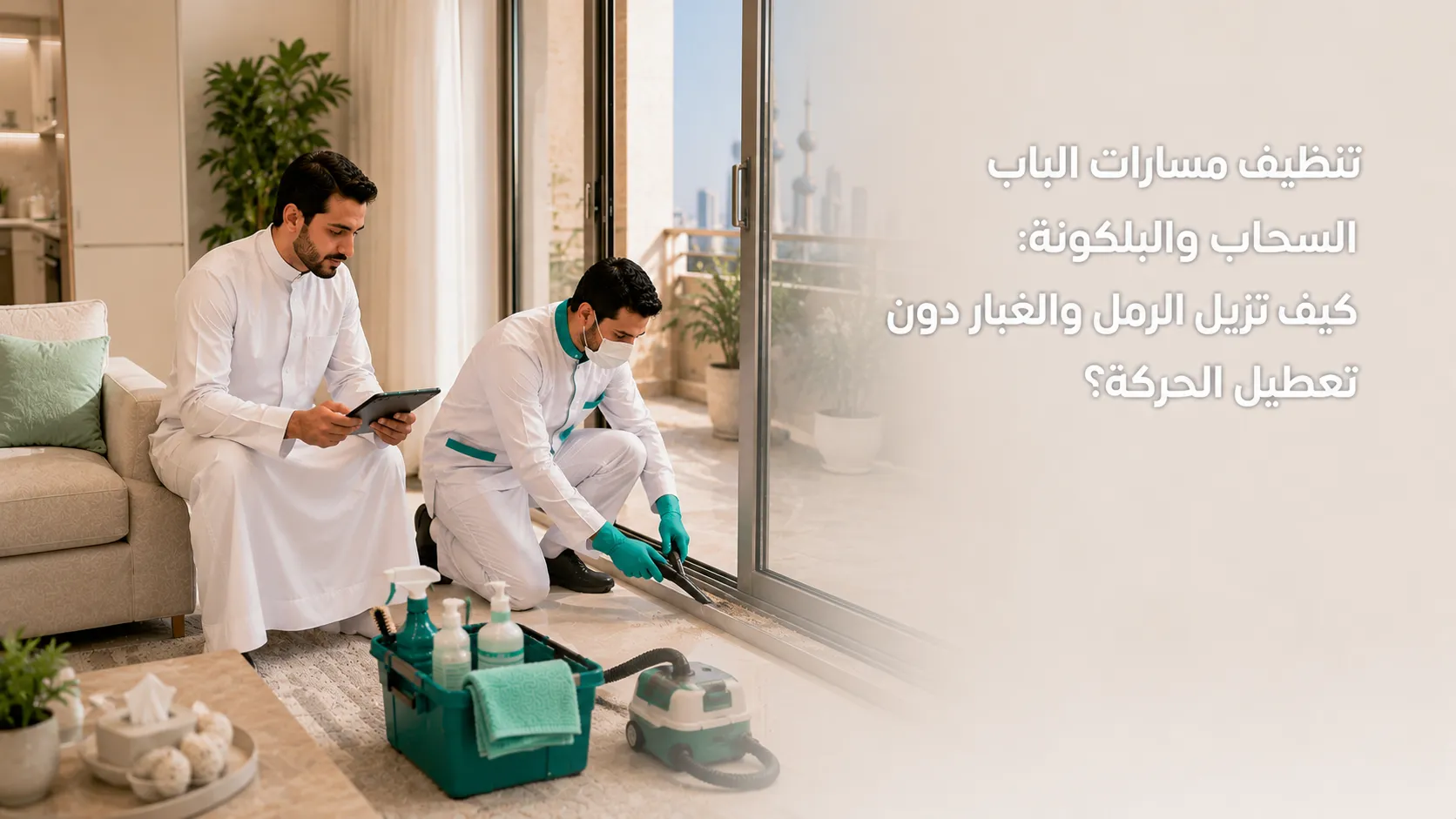 تنظيف مسارات الباب السحاب والبلكونة من الرمل والغبار