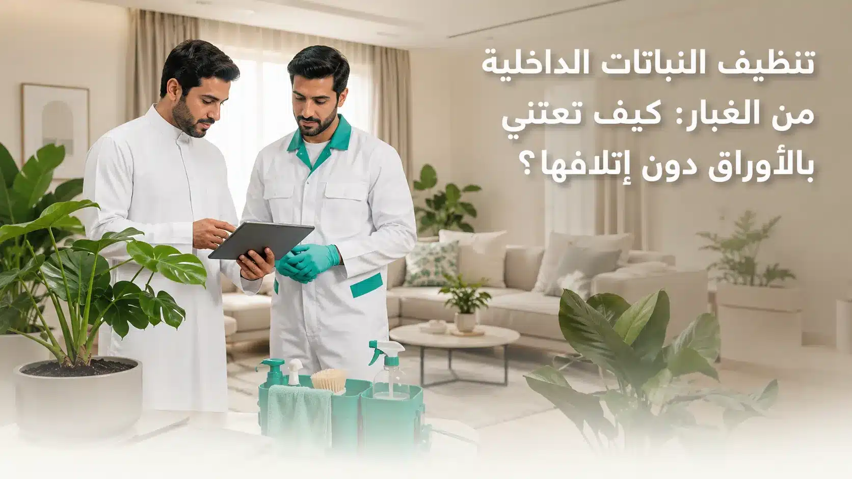 تنظيف النباتات الداخلية من الغبار بقطعة ناعمة