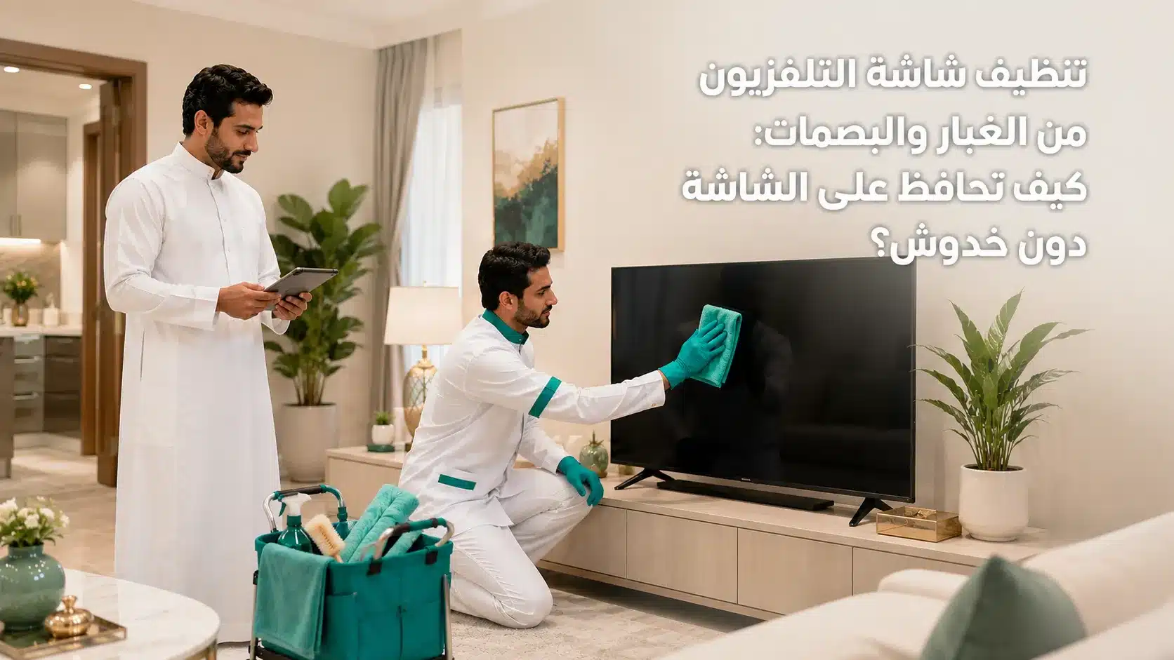 تنظيف شاشة التلفزيون من الغبار والبصمات بقطعة مايكروفايبر