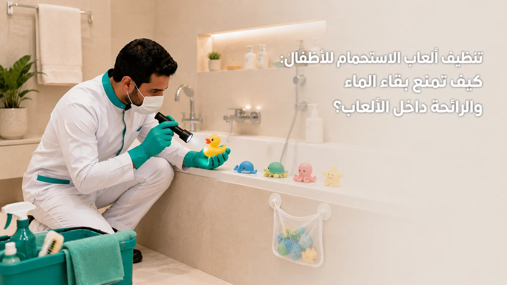 تنظيف ألعاب الاستحمام للأطفال وتجفيفها بعد الاستخدام