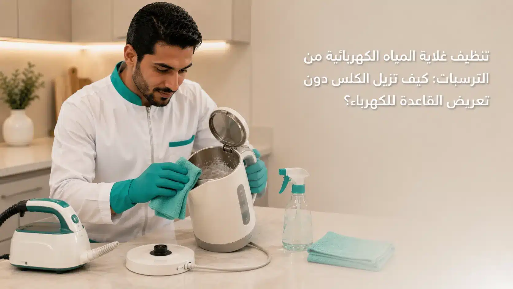 تنظيف غلاية المياه الكهربائية من الترسبات دون غمر القاعدة بالماء