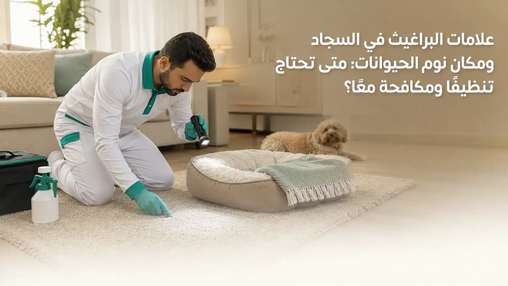 علامات البراغيث في المنزل داخل السجاد ومكان نوم الحيوانات الأليفة