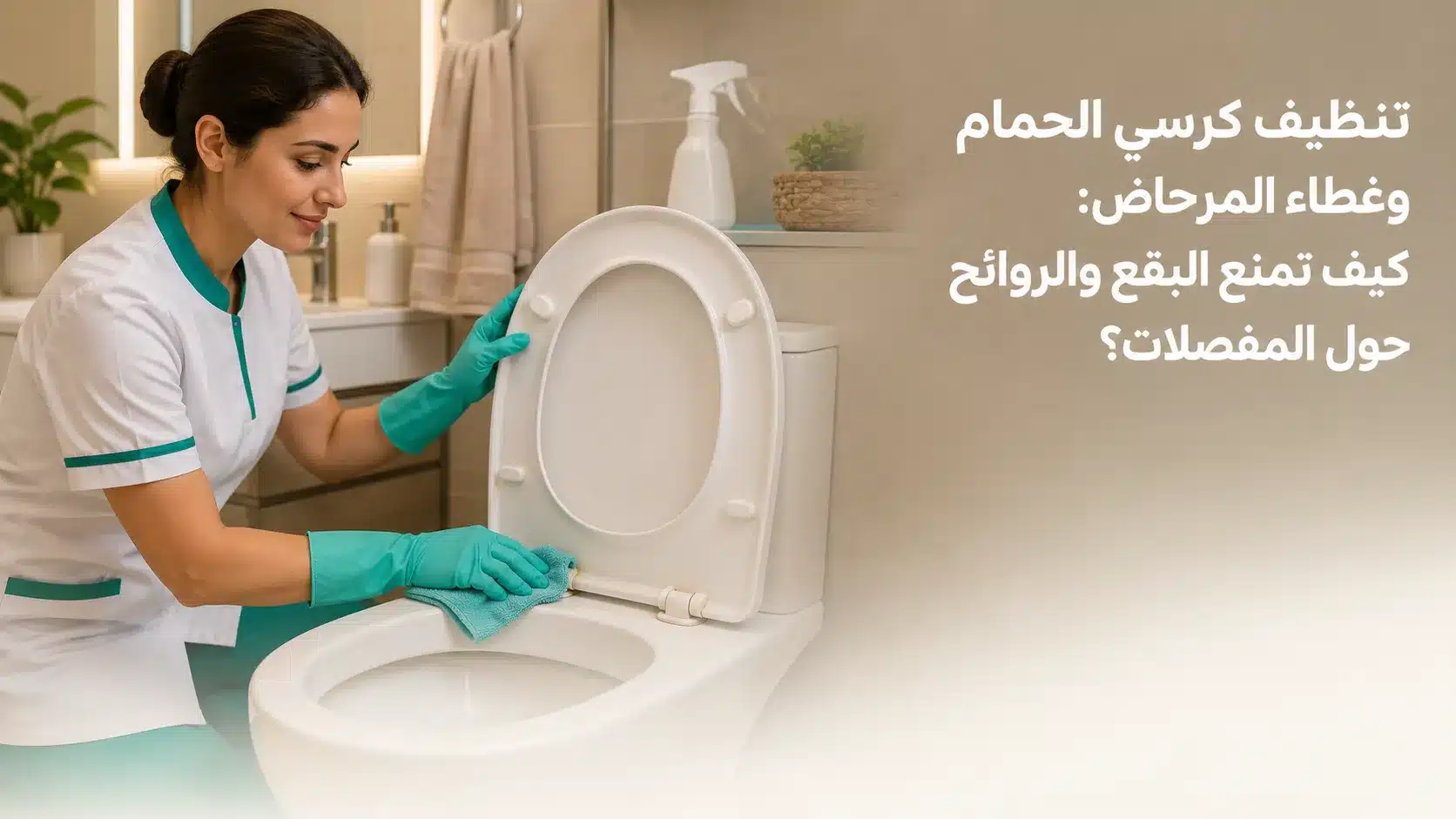 تنظيف كرسي الحمام وغطاء المرحاض حول المفصلات والحواف