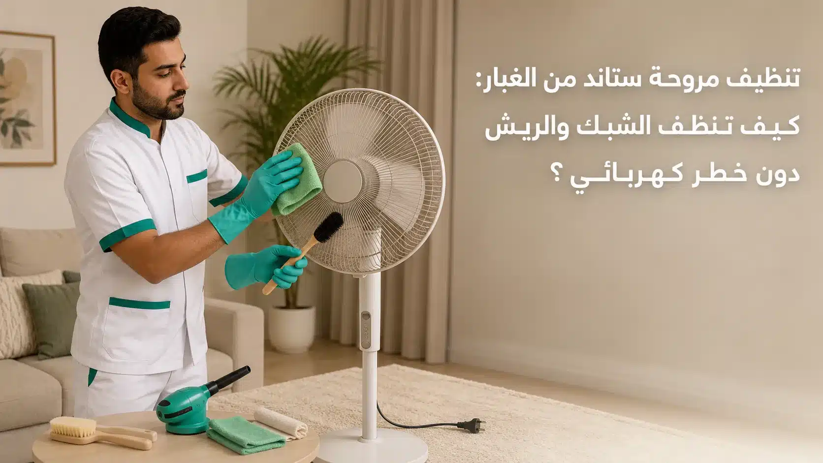 تنظيف مروحة ستاند من الغبار على الشبك والريش بأمان