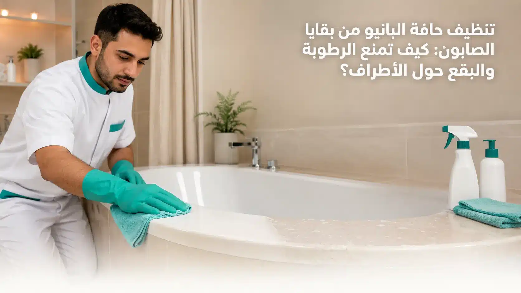تنظيف حافة البانيو من بقايا الصابون والرطوبة حول الأطراف