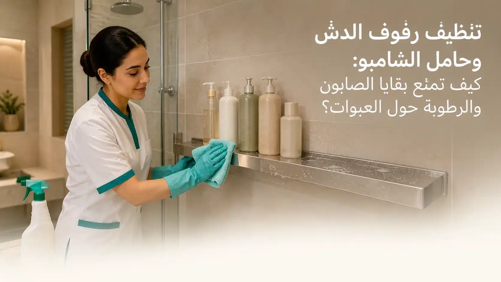 تنظيف رفوف الدش وحامل الشامبو من بقايا الصابون والرطوبة