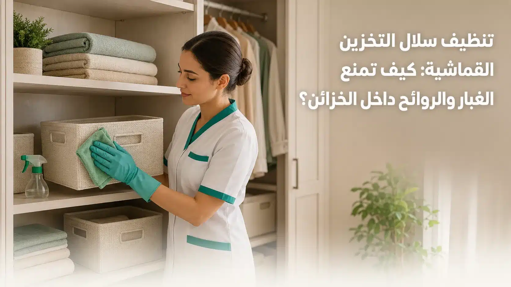 تنظيف سلال التخزين القماشية داخل الخزائن من الغبار والروائح