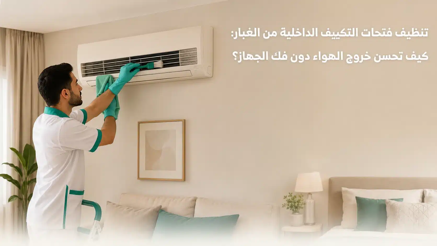 تنظيف فتحات التكييف الداخلية من الغبار على الريش ومخرج الهواء