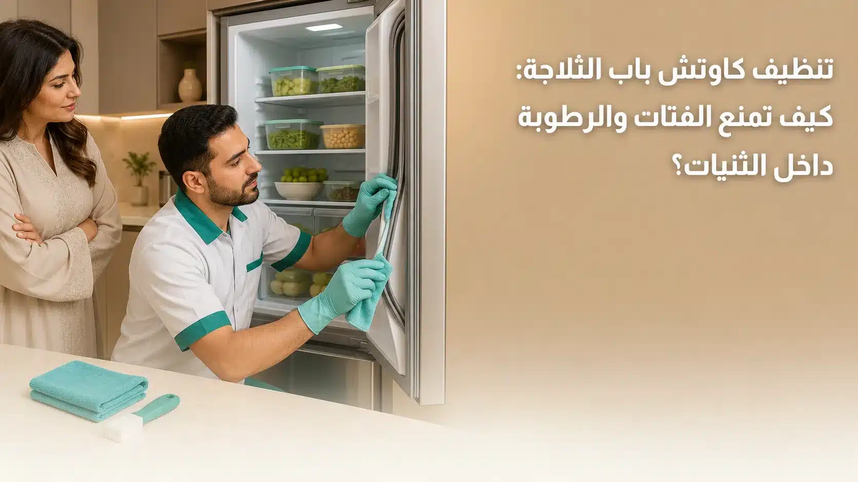 تنظيف كاوتش باب الثلاجة من الفتات والرطوبة داخل الثنيات