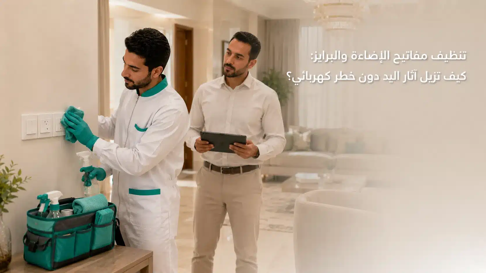 تنظيف مفاتيح الإضاءة والبرايز بقطعة مايكروفايبر شبه جافة