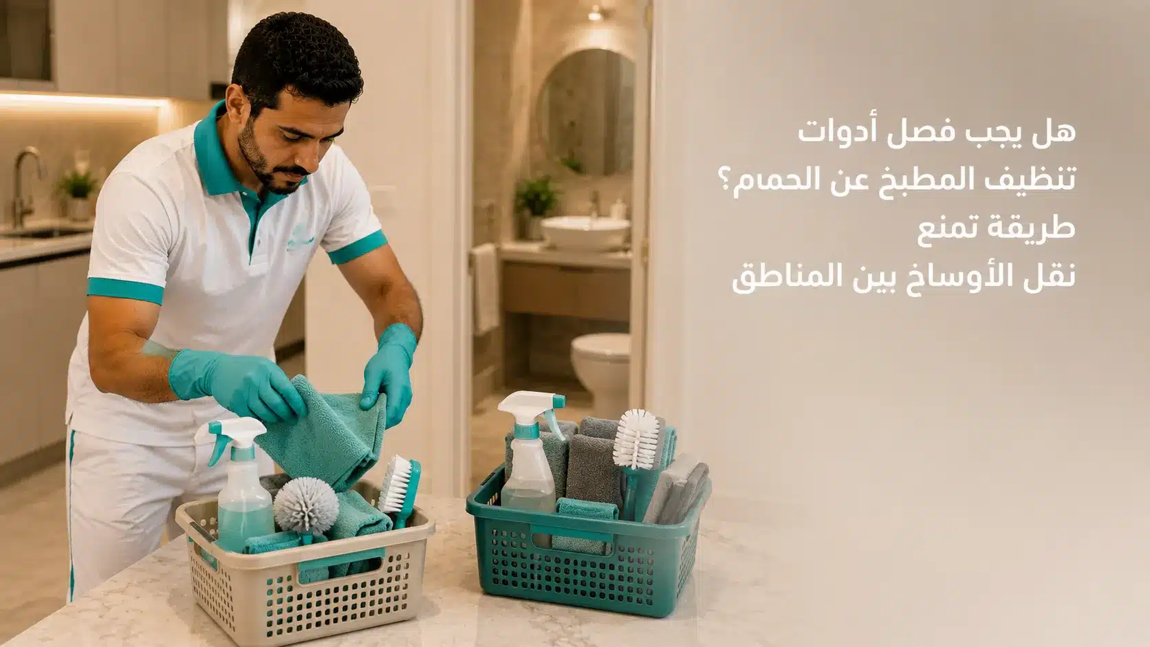 فصل أدوات تنظيف المطبخ عن الحمام باستخدام فوط وفرش منفصلة داخل المنزل