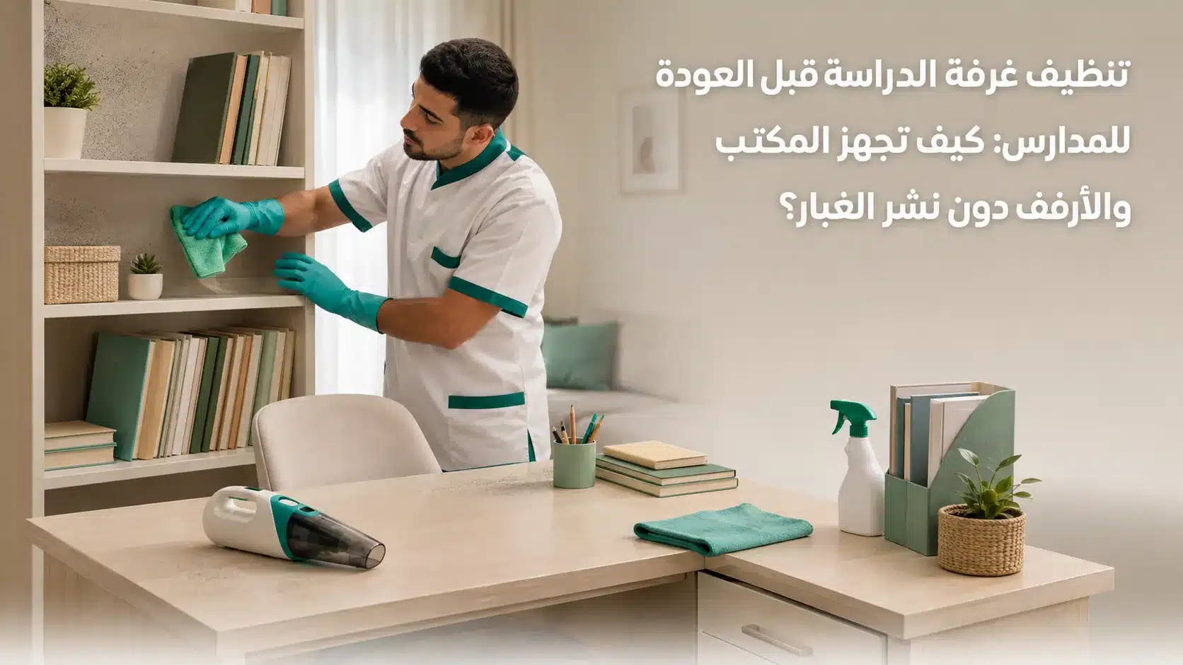 تنظيف غرفة الدراسة قبل العودة للمدارس مع ترتيب المكتب والأرفف