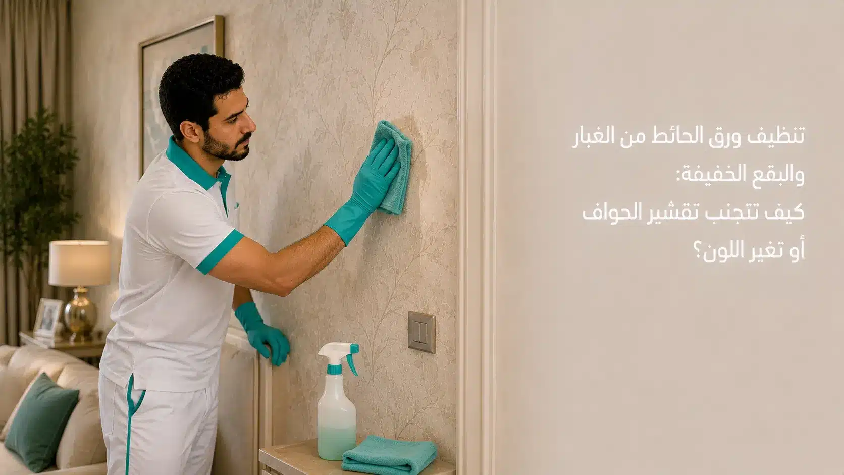 تنظيف ورق الحائط من الغبار باستخدام قطعة ناعمة دون إتلاف الحواف