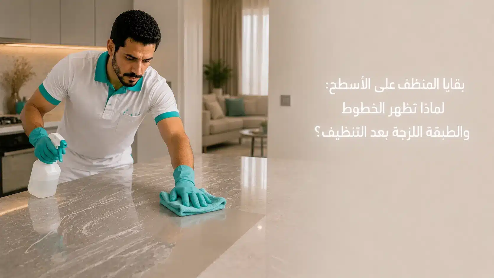 بقايا المنظف على الأسطح وظهور خطوط وطبقة لزجة بعد التنظيف