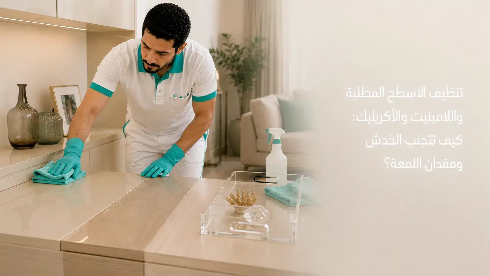 تنظيف الأسطح المطلية واللامينيت والأكريليك بقطعة ناعمة دون خدش التشطيب
