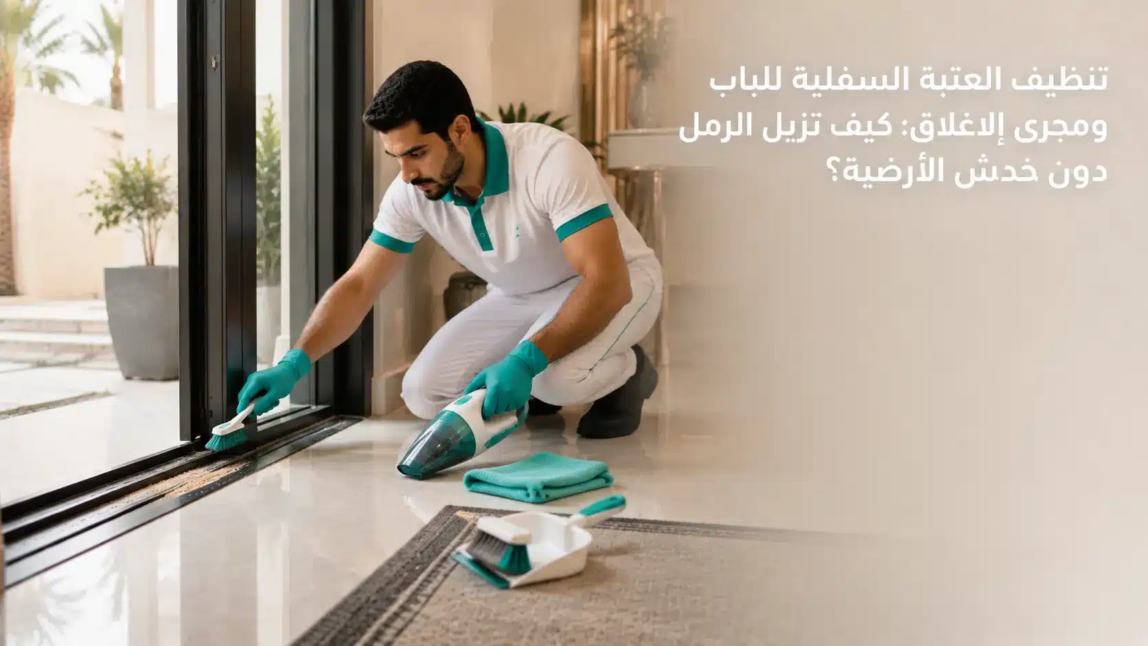 تنظيف العتبة السفلية للباب ومجرى الإغلاق من الرمل والغبار المتراكم