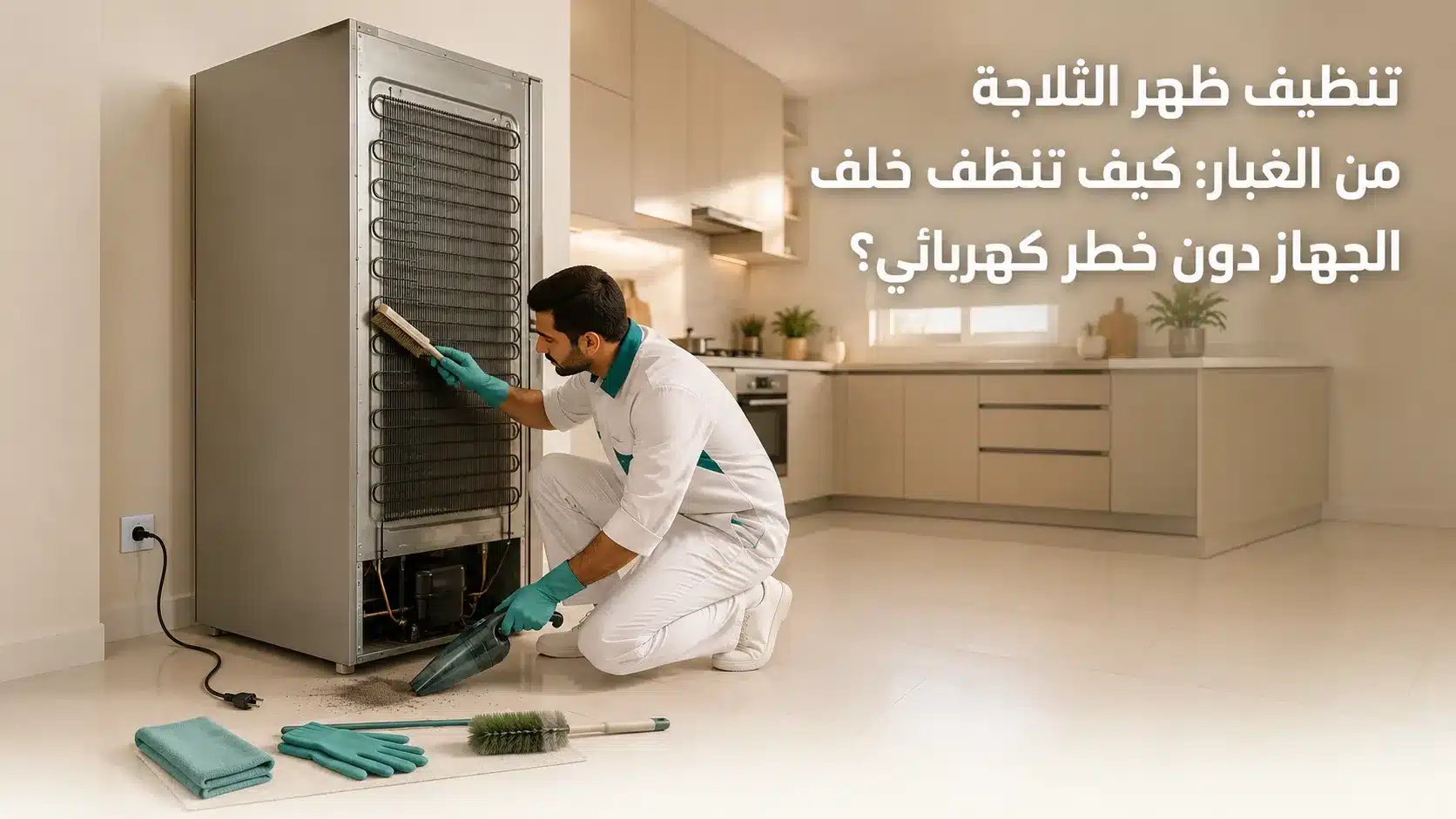 تنظيف ظهر الثلاجة من الغبار خلف الجهاز وحول الملفات بأمان
