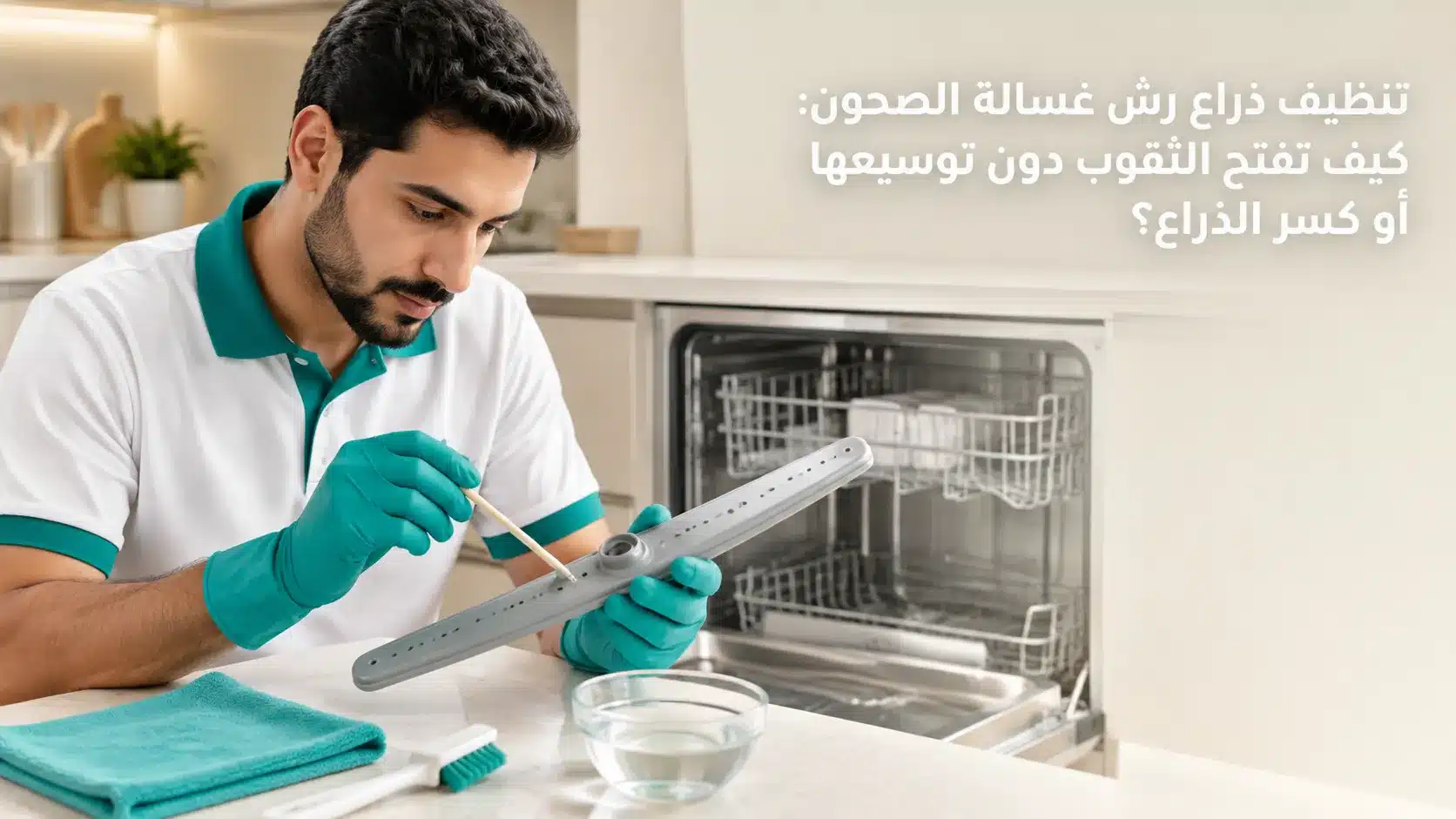 تنظيف ذراع رش غسالة الصحون من الرواسب وبقايا الطعام