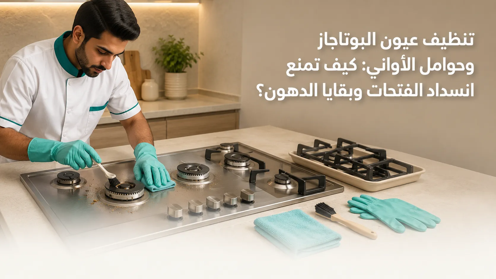 تنظيف عيون البوتاجاز وحوامل الأواني من الدهون وبقايا الطعام