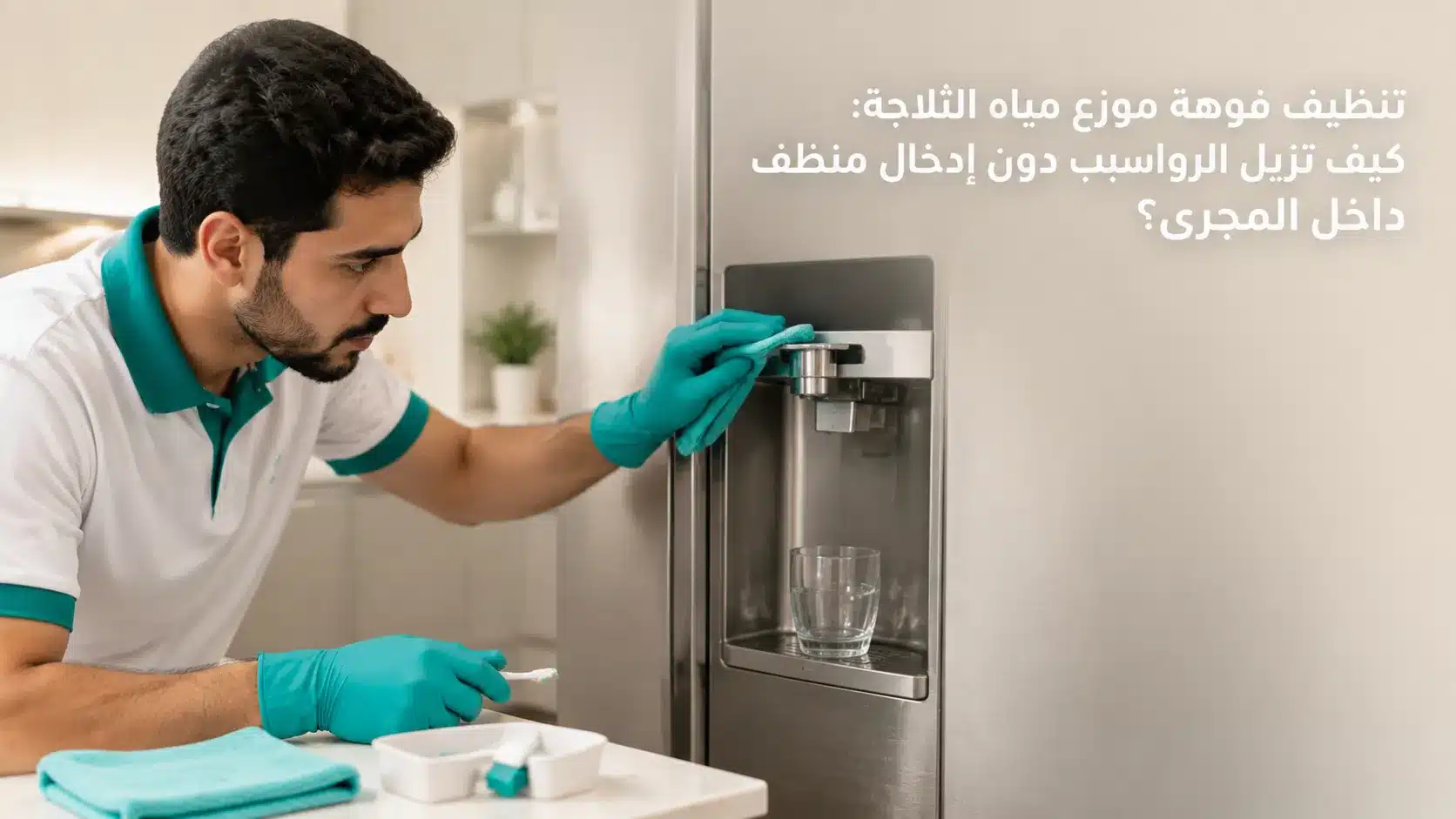 تنظيف فوهة موزع مياه الثلاجة من الرواسب وبقع الماء