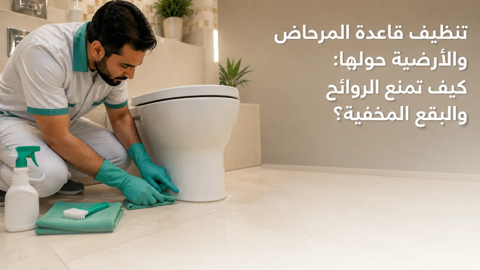 تنظيف قاعدة المرحاض والأرضية حولها من البقع والروائح المخفية