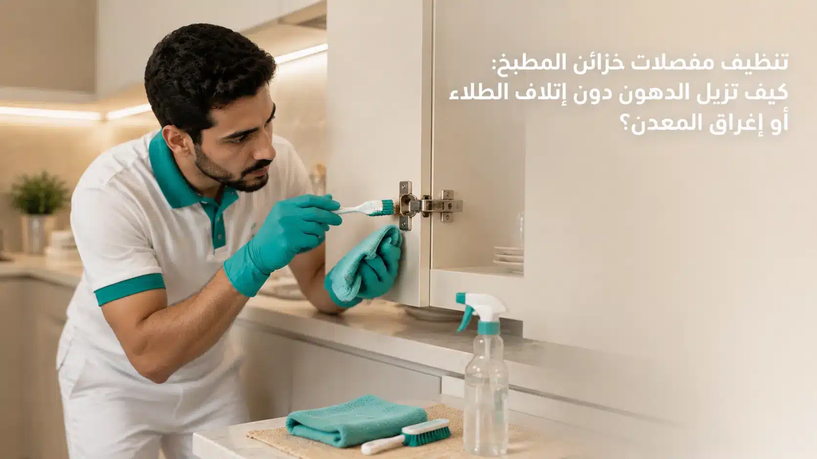 تنظيف مفصلات خزائن المطبخ من الدهون المتراكمة حول المعدن