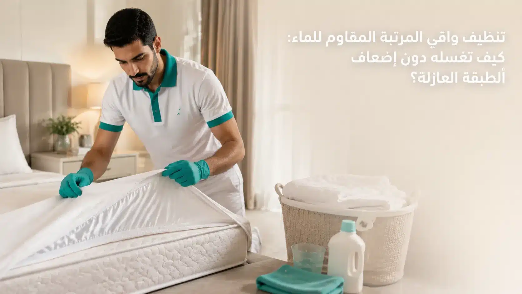 تنظيف واقي المرتبة المقاوم للماء وتجفيفه قبل إعادته إلى السرير